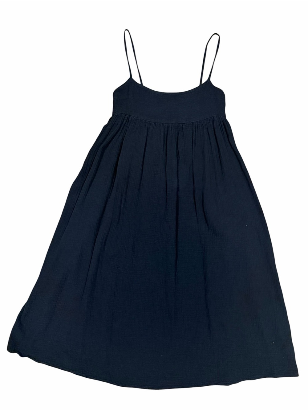 Black Cotton Gauze Midi Dress Spaghetti Strap Flowy Boho Cottagecore M - Picture 3 of 7
